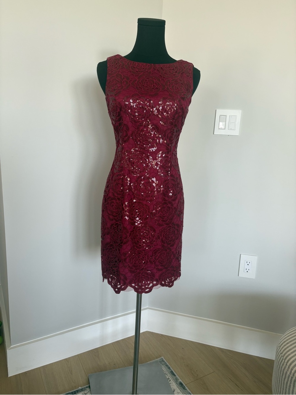 Aidan Mattox Burgundy Lace Sequin Sheath Dress NWT